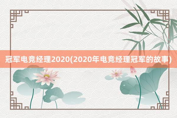 冠军电竞经理2020(2020年电竞经理冠军的故事)