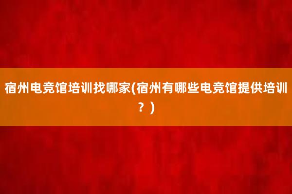 宿州电竞馆培训找哪家(宿州有哪些电竞馆提供培训？)