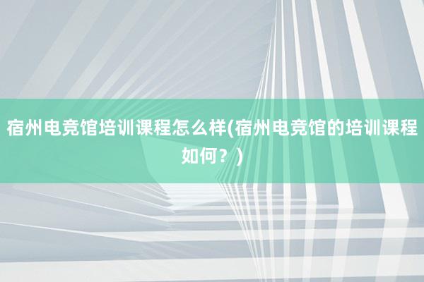 宿州电竞馆培训课程怎么样(宿州电竞馆的培训课程如何？)