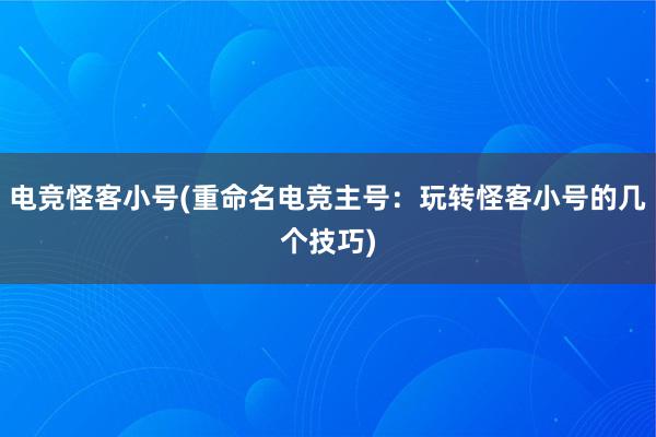 电竞怪客小号(重命名电竞主号：玩转怪客小号的几个技巧)